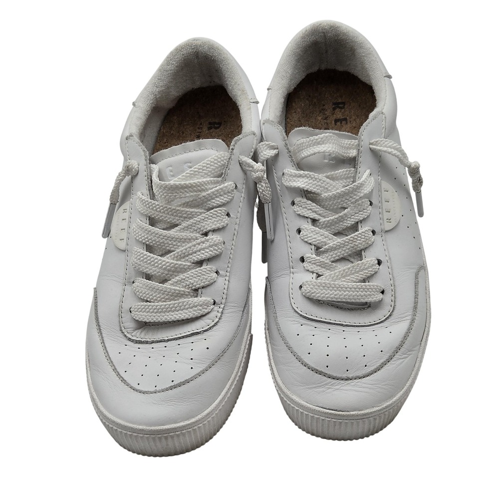 Reef Lay Day Seas Shoes Womens Size 9 White Leather Low Top Sneakers K-23